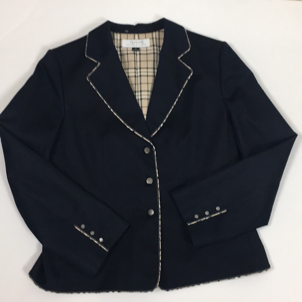 Tahari Navy Blazer with Contrast Trim - Picture 4 of 9